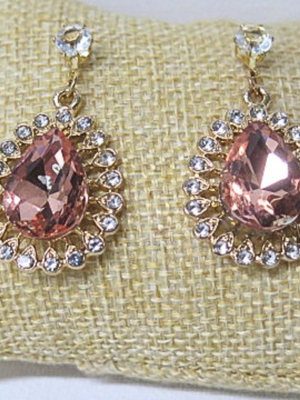 Pink Crystal Teardrop Rhinestone Dangle Earrings NWOT
